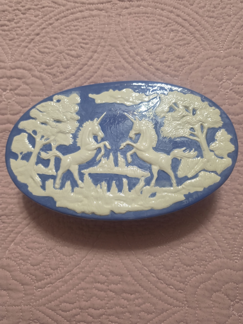 Vintage Decorative Blue and White Unicorn Trinket Box - Home Accents